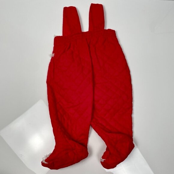 Vintage Red Christmas Quilted Infant footie Overalls with White Lace trim - Picture 5 of 10